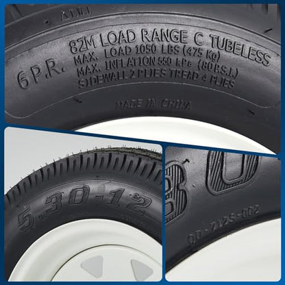 5.30-12 5.30x12 530-12 5.30-12 Trailer Tires with 12 in Rims, 4 Lug on 4 in, Load Range C, 6PR (530 12 with 4 lug) - size: 5.30-12, style: 4 lug on 4"
