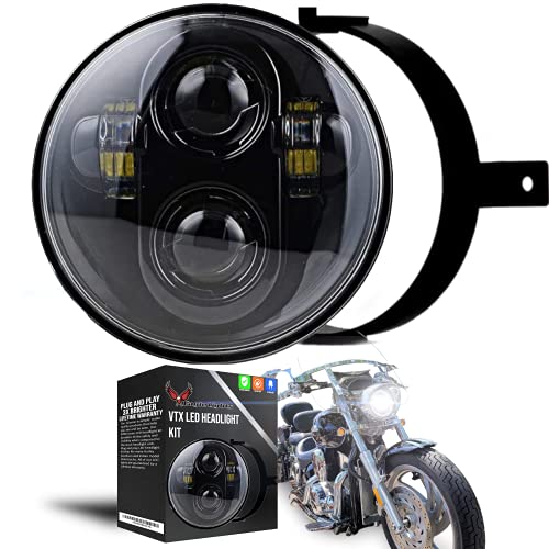 Eagle Lights 5.75 inch LED Headlight Kit for Honda VTX with Bracket and Hardware - Plug and Play fits 2002-2008 VTX 1800, VTX 1300 - color: Black Generation II
