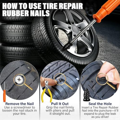BURMONG 80Pcs Tire Repair Rubber Nails Kit with 4 Sizes,for Car,Motorcycle,