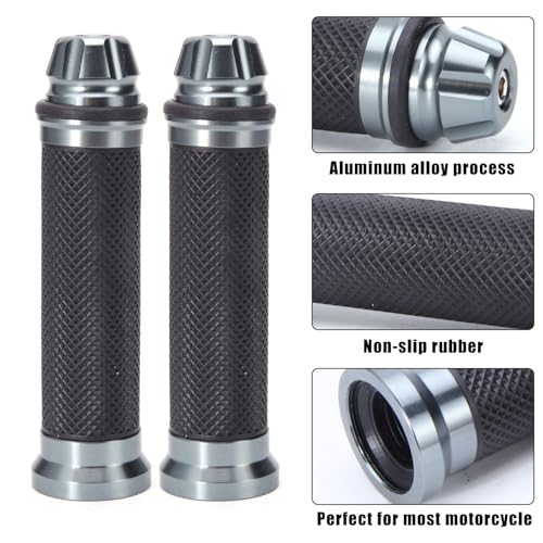 Universal 7/8" 22mm Motorcycle Handlebar Grips - Gel Rubber Compatible with Chopper, Cruiser, Street, Dirt Bike - color: Titanium
