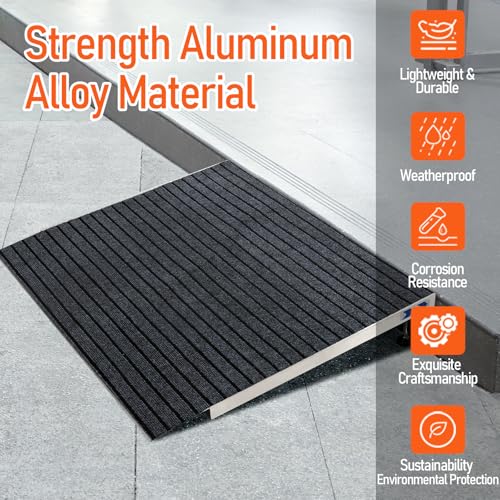 Adjustable Threshold Ramp for Doorways, 30" L×36" W, 3-5.5" Height - size: 30" x 36" & 3-5.5" Rise Adjustable