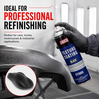 LAUCO Texture Coating Black 14.5 oz Aerosol Spray, Professional Automotive Trim and Bumper Refinisher, Durable Flexible Matte Finish for Plastic, Metal, and Fiberglass Surfaces, Easy Spray Application 57089
