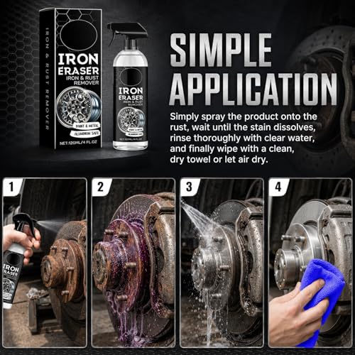 2Pcs Iron Eraser Rust Remover Spray, Iron Eraser Iron and Rust Remover Cleaner Sprays for Car Wheels and Paint, Professional Automotive Surface Cleaning, Fast Acting Rust and Brake Dust Remover
