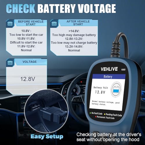 V860 OBD2 Scanner for Car and Trucks,Diagnostic Tools and Code Reader for Engine Check,Battery Test, O2 Sensor and EVAP Leak for Annual Check Readiness,Printable Export,Vehicle After 1996
