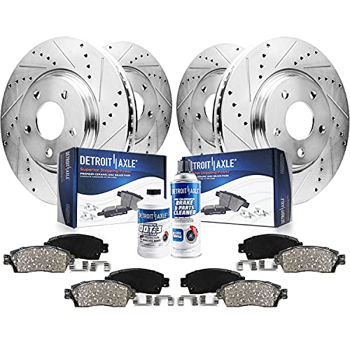 Detroit Axle - Drilled Brake Rotors Brake Pads for 2014-2019 Nissan Rogue - size: 10PR42375/kit