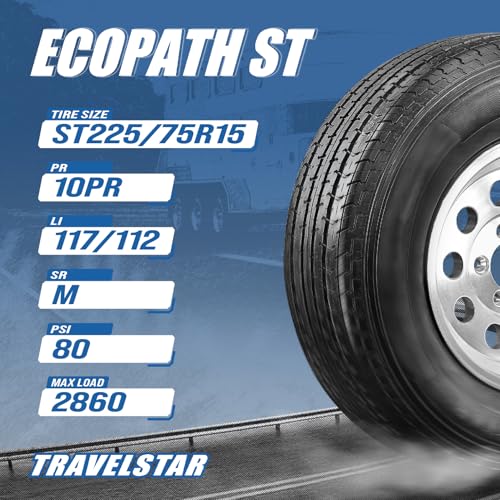 Set of 4 Travelstar Ecopath ST ST225/75R15 10 Ply 117/112M Trailer Tire - size: ST225/75R15 10PR