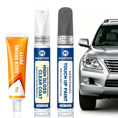 Lunar Silver Metallic (NH-830M) Touch Up Paint Compatible with Honda,All in One Car Scratch Repair Kit with Primer Putty & Clear Coat,Complete Sanding Tools Set for Scratches Chips Nicks - color: Lunar Silver Metallic (NH-830M), size: Honda