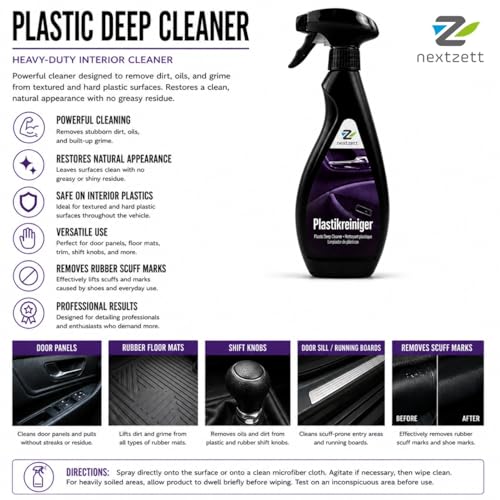 nextzett Plastic Deep Cleaner – Interior Cleaner for Plastic, Vinyl & Trim – Removes Dirt & Revives Color – 16.9 fl oz