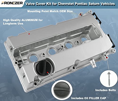 Aluminum Engine Valve Cover Kit with Gasket, Bolts, Oil Filler Cap Compatible with 2011-2016 Chevy Cruze, 2012-2018 Sonic, 2013-2020 Trax, 2009-2011 Aveo Aveo5 1.6L 1.8L Replace# 55558673 55564395 - color: Aluminum Silver