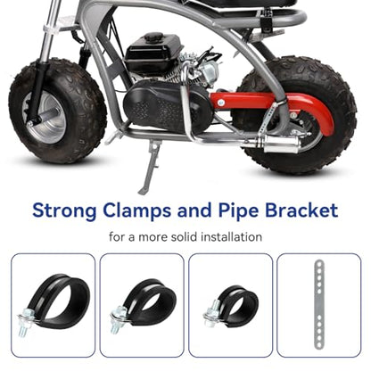 Left Long Exhaust Pipe Muffler Compatible with Predator 212cc 196cc Coleman CT200U RB200 Baja MB200 RT200 Mini Bike 6.5HP GX160 GX200 Performance Parts with Heat Shield Tape Main Jet Kit - color: Silver