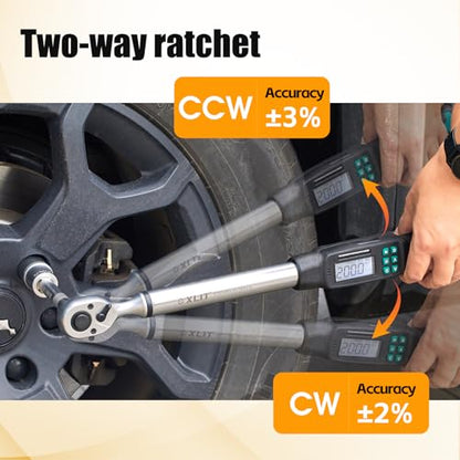1/2" Digital Torque Wrench 4.4-147.5 ft-lb/6-200 Nm, ±2% Accuracy, LED & Buzzer Alerts, 4 Units, Industrial CR-V Steel, Calibration Report & Protective Case for Car, Motorcycle, Bike Repair - size: 1/2", 4.4-147.5 ft-lb (6-200 Nm)