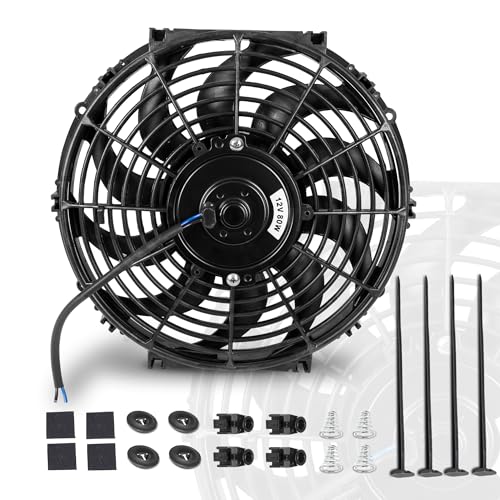 12 Inch 12” Black Universal Electric Radiator Slim Fan 12V 80W High Performance Cooling Push Pull w/Mounting Kit 1PCS - size: 12” 1PC
