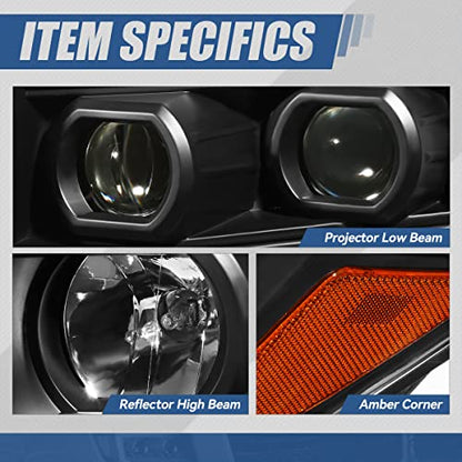 Auto Dynasty LED DRL Headlights Assembly for 2016-2024 Nissan Titan (XD) - color: Black / Amber, size: C-Style LED DRL / Halogen Low Beam