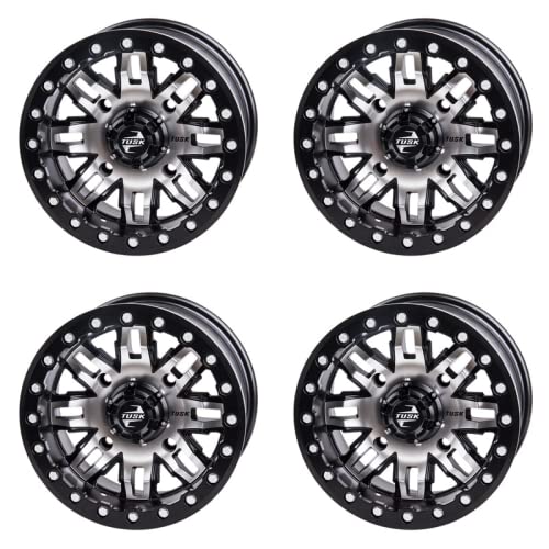 (4 Pack) 4/156 Tusk Teton Beadlock Wheel 15x10 5.0 + 5.0 Machined/Black For Polaris RZR XP Turbo S 2018-2021