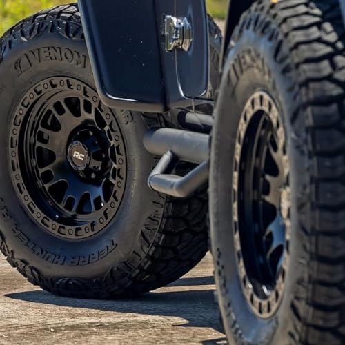 Rough Country 82 Series Wheel - 17x9, 6x135mm Bolt Pattern, 12mm Offset, Semi-Gloss Black One-Piece Aluminum Off-Road Wheel with 8-Spoke Design