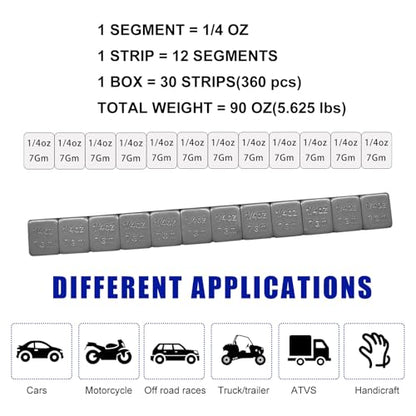 Wevdn 48 PCS 1/4 Oz Adhesive Backed Wheel Weights, 0.25 Ounce Stick on Wheel Weights with Easy Peel Tape, Low Profile Tire Balancing Weights for Cars ATVs SUVs Trucks Motorcycles - color: 48 PCS