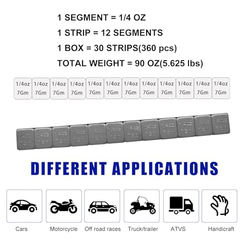 Wevdn 96 PCS 1/4 Oz Adhesive Backed Wheel Weights, 0.25 Ounce Stick on Wheel Weights with Easy Peel Tape, Low Profile Tire Balancing Weights for Cars ATVs SUVs Trucks Motorcycles - color: 96 PCS