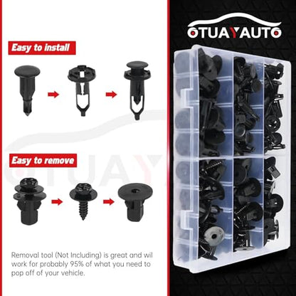 OTUAYAUTO 121PCS 4 in 1 Body Bumper Screw Bolts Fender Liner Clips - size: 120Pcs 4 Sizes Clips with 1 Remover for Toyota