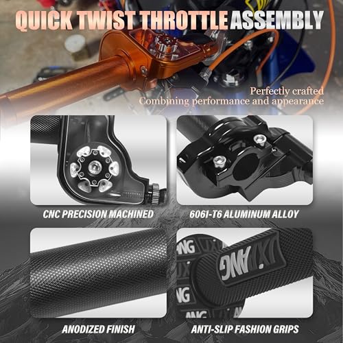 Aluminum Alloy Quick Twist Throttle Assembly 7/8" 22mm with Cable, Universal Throttle Grips Kit for Dirt Pit Bike ATV Mini Bike CRF KLX SSR TTR 50cc-250cc - color: Black