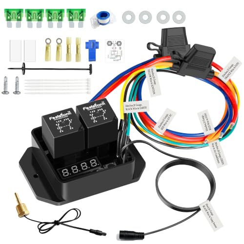 12V-24V Digital Adjustable Dual Electric Radiator Fan Thermostat Switch Kit with 3/8" NPT Thread-in Temperature Probe, 104°F-230°F Temperature Sensor Controller for Cars Trucks Off-Road - style: 3/8" NPT Digital Dual Electric Fan Relay Kit