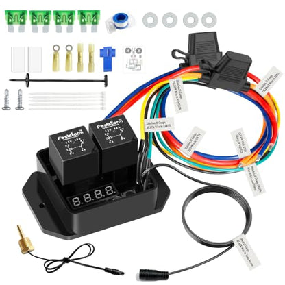 12V-24V Digital Adjustable Dual Electric Radiator Fan Thermostat Switch Kit with 3/8" NPT Thread-in Temperature Probe, 104°F-230°F Temperature Sensor Controller for Cars Trucks Off-Road - style: 3/8" NPT Digital Dual Electric Fan Relay Kit