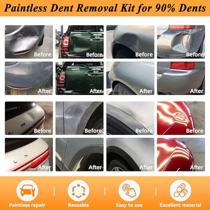 Paintless Dent Repair Kit with Enhanced Glue Tabs,Car Dent Removal Tool Set for Hail Damage, Door Dings, Body Dents – Includes PDR Hammer,100W Hot Glue Gun, Suction Cup & Repair Accessories - color: Yellow