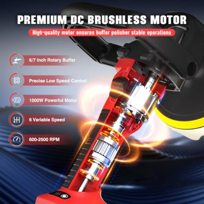 Rotary Buffer Polisher Kit for Milwaukee 18V/M18 Battery (Tool Only) - color: Red