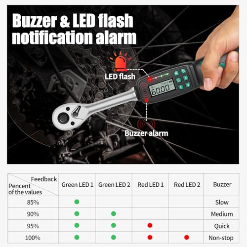 3/8" Digital Torque Wrench 1.33-44.25 ft-lb/1.8-60 Nm, ±2% Accuracy, LED & Buzzer Alerts, 4 Units, Industrial CR-V Steel, Calibration Report & Protective Case for Car, Motorcycle, Bike Repair - size: 3/8", 1.33-44.25 ft-lb (1.8-60 Nm)