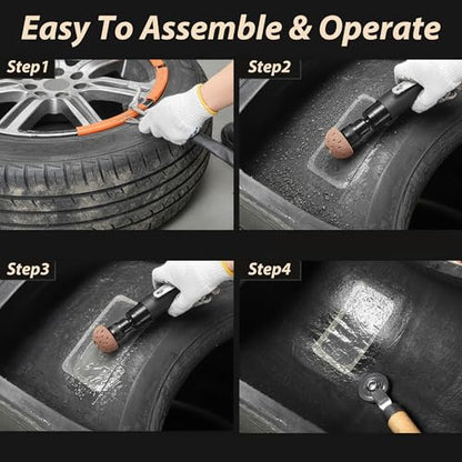 Tire Repair Kit, 2500RPM Low Speed Air Tire Buffer, Pneumatic Tire Repair Tool with 55mm 40mm Tungsten Steel Buffing Wheels, Tire Roller, Tire Inner Liner Scraper for Tire Repair Patch Tools