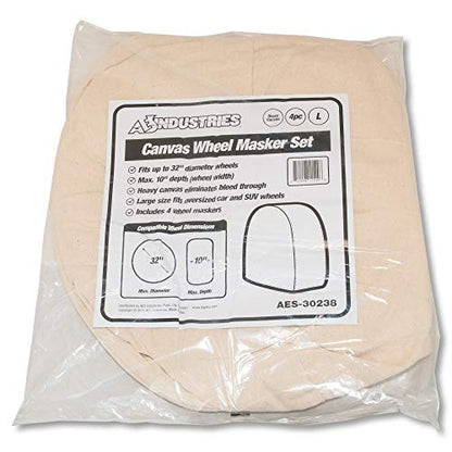 AES Industries 32" Diameter Heavy Canvas Wheel Paint Masker/Wheel Protection Cover with Stitched-in Flexible Steel Holding Rod - Set of 4