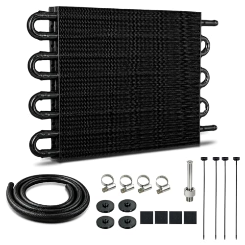Transmission Oil Cooler, 8 Pass Tube and Fin Cooler Kit, 5/16 Universal Aluminium Oil Cooler Kit with Hose Mounting (Black) - color: Black, size: 8 Pass