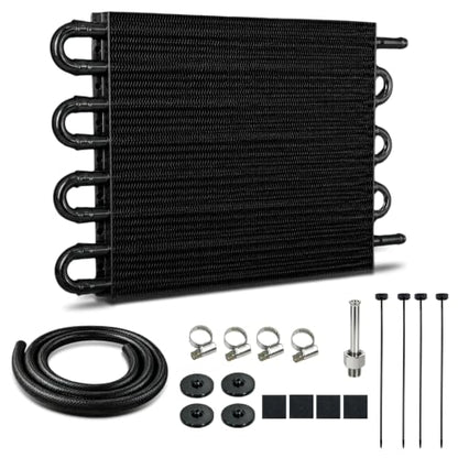 Transmission Oil Cooler, 8 Pass Tube and Fin Cooler Kit, 5/16 Universal Aluminium Oil Cooler Kit with Hose Mounting (Black) - color: Black, size: 8 Pass