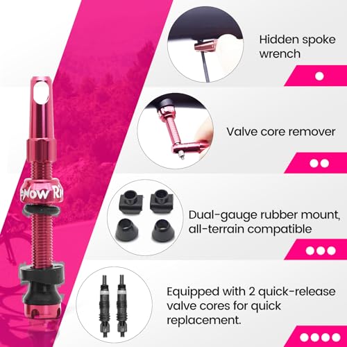 RideNow 45 mm Tubeless Presta Valve Stems, 7075 Aluminum, Rose Red, Pair - color: Rose Red, size: 45mm