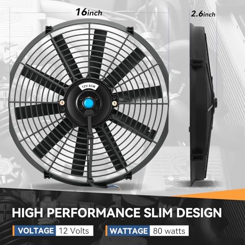Auto Dynasty 16" Universal Electric Radiator Cooling Fan Kit, Black - 2Pcs - size: 16 Inch Diameter