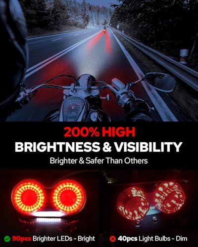 Benlari Upgraded Motorcycle Tail Light, 90LEDs Brake Lights, IP67 Waterproof Turn Signals Running with License Plate Bracket Fit for Street Bike Cruiser Chopper Bobber (Smoke) - color: Smoke