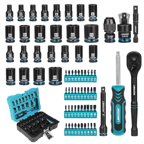 LIBRATON 71PCS 1/4 Impact Socket Set, SAE &Metric, Complete Socket &Bit Set - size: 1/4"