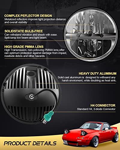 UNI-SHINE 2PCS 7-Inch LED Headlights - DOT Approved, Hi/Lo Beam, Compatible with Jeep Wrangler, Chevy, and Miata - Plug and Play - color: X4 (2pcs)