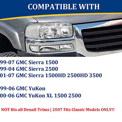 APSVE Headlight + Bumper Lights Kit for 1999-2006 GMC Sierra 1500 2500 3500 - color: Chrome Clear