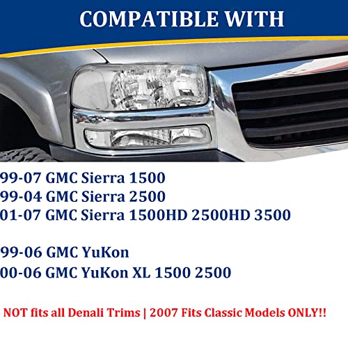 APSVE Headlight + Bumper Lights Kit for 1999-2006 GMC Sierra 1500 2500 3500 - color: Chrome Clear