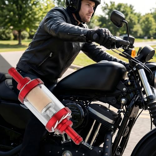5/16 Inline Fuel Filter, Reusable Aluminum Filter with Clear Glass