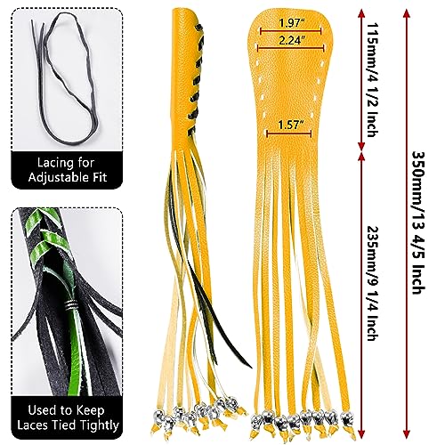 2PCS Faux Leather Motorcycle Lever Covers with Fringes, Motorcycle Brake Clutch Lever Covers Grip Tassels Motorcycle Handlebar Handle Grip Covers, Fringed Leather Lever Covers Wraps with Skulls - color: Yellow & Black Laces*1 & Yellow Laces*1