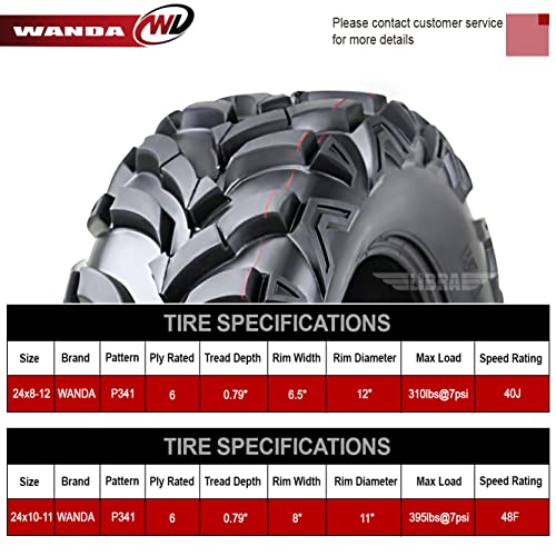 WANDA Set 4 ATV Tires 24x8-12 Front & 24x10-11 Rear /6PR P341-10151/10155 - size: 24X8-12&24X10-11