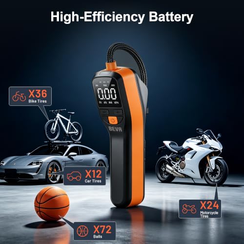 BEVA CAP02 Tire Inflator Portable Air Compressor, Fast Inflation Bike Pump with Digital Pressure Gauge and LED Light, 150PSI Portable Air Pump for Car Tires, Motorcycle, Bike, Ball