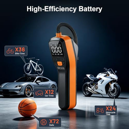 BEVA CAP02 Tire Inflator Portable Air Compressor, Fast Inflation Bike Pump with Digital Pressure Gauge and LED Light, 150PSI Portable Air Pump for Car Tires, Motorcycle, Bike, Ball