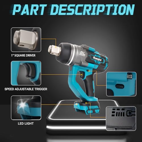 Cordless Impact Wrench 1" Compatible with Makita 18V Battery - color: Blue 3000n 1in