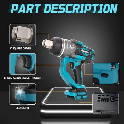 Cordless Impact Wrench 1" Compatible with Makita 18V Battery - color: Blue 3000n 1in