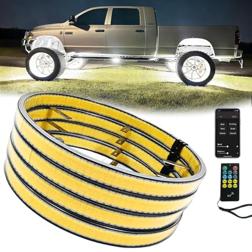 17in 10 Row COB White Wheel Lights for Truck Car,252W Ultra-Bright LED Wheel Ring Light App & Remote Dual Zone Control,Waterproof IP68 Hub Rim Lights Underglow Lighting Kit,4Pcs - size: 17in 10-row