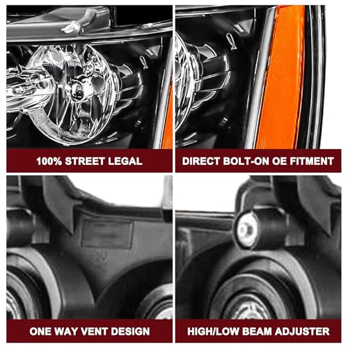 JSBOYAT Headlight with Bulbs Fit 2007-2014 Chevy Tahoe Suburban Avalanche - color: Black Housing with Amber Reflector, size: w/ 9005&H11 Bulbs