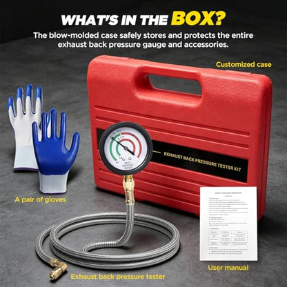 Exhaust Back Pressure Tester Kit, Car Exhaust Back Pressure Gauge Tool Set