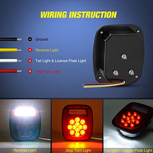 Nilight 2PCS 39 LED Combination Trailer Tail Lights, Universal Stud Mount - color: Universal Tail Light-Hardwired